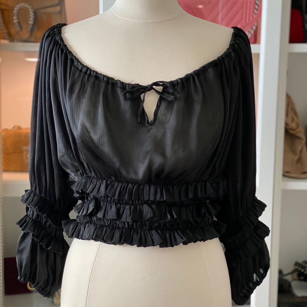Black off the shoulder ruffled gypsy top